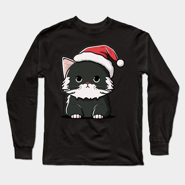 Cute Ugly Christmas Cat Gift Funny Cat Christmas Long Sleeve T-Shirt by KsuAnn